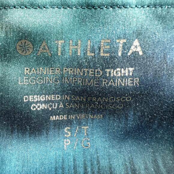 Athleta Rainier Printed Tights Leggings Zipper Pockets High Rise Yoga Blue Small - Picture 3 of 5